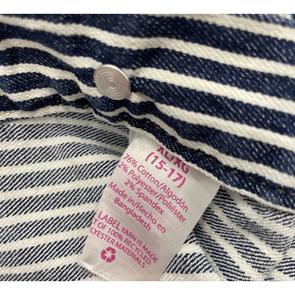 No Boundaries Blue White Striped Denim Short Overalls Junior's XL (15-17)